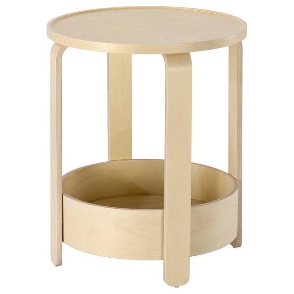 BORGEBY round side table, light birch, simple elegant design, storage shelf.