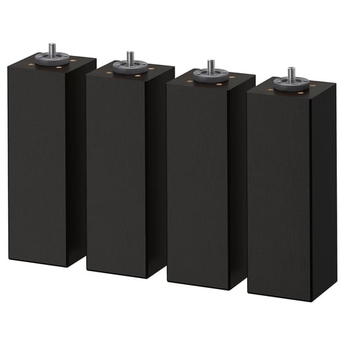 Four black, square wooden legs with adjustable feet. Modern, minimalist furniture design.