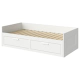 White BRIMNES day-bed, wooden, rectangular, minimalist design with two large drawers.