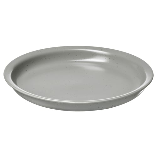 DAGGASTER grey stoneware plate, semi-matte, speckled design, round shape.