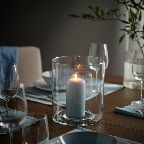 DAGLIGEN Unscented pillar candle, pale blue, 14 cm 40 hr