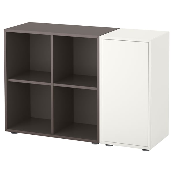 An EKET storage unit in black and white, with compartments and a door.