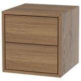 EKET wooden bedside table, light brown, square shape, two drawers, clean modern design.