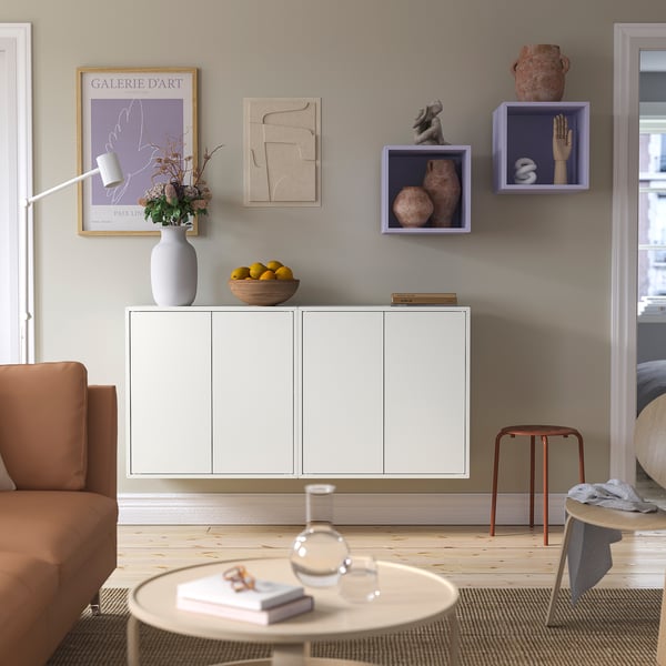EKET Wall-mounted cabinet combination, white/pale lilac, 175x35x70 cm