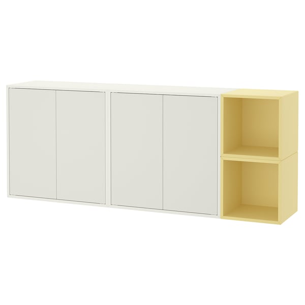 EKET storage furniture: white & yellow, open & closed cabinets, wall-mounted