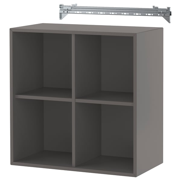 Grey EKET cubic shelf unit with 4 compartments & hanging rail.