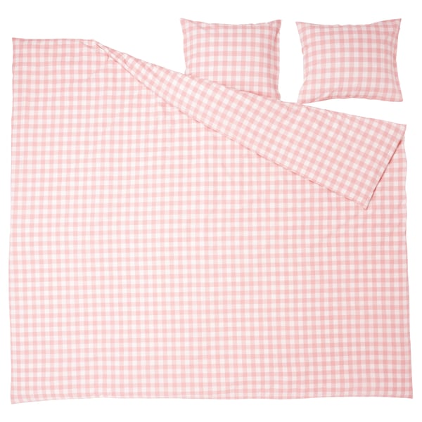 Light pink gingham bedding set - 100% organic cotton duvet & pillowcases.