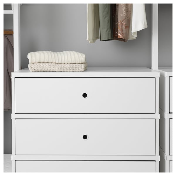 White ELVARLI storage unit with two drawers and a stack of folded towels on top.