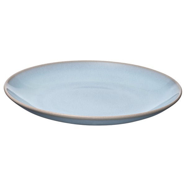 Light blue round FÄRGKLAR dinnerware, glossy glazed stoneware plate.
