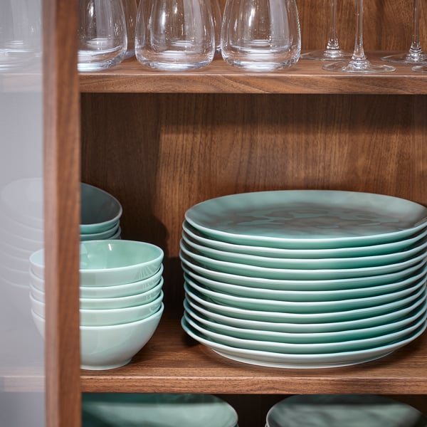 FORELLTETRA Plate, turquoise/grey, 29x25 cm