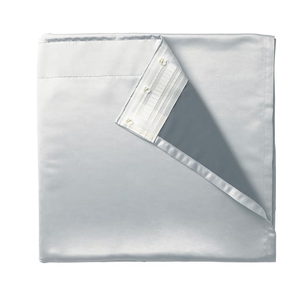 GLANSNÄVA silver room darkening curtains, rectangle, smooth fabric with hook tabs.