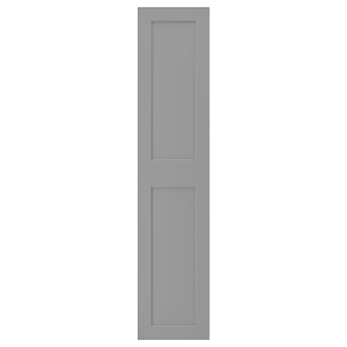 Grey GRIMO cabinet door, two panels, fiberboard with wide frames.