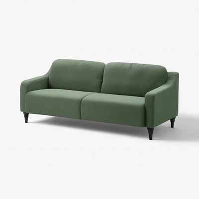 GULLVALLA sofa, green, round shape, soft fabric, wooden legs.