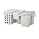 HÅLLBAR: white waste sorting bins - 5 with lids, 1 ventilated, mounted on steel frame for kitchen use.