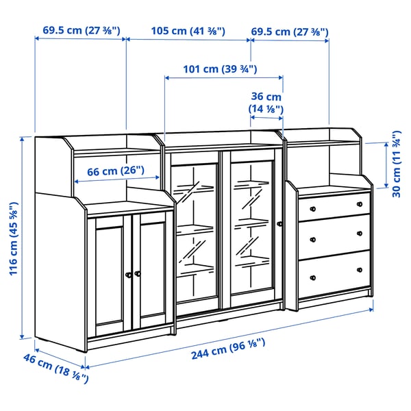 Illustration with measurements for the product: HAUGA.