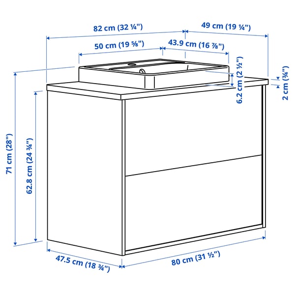 HAVBÄCK / ORRSJÖN Wash-stnd w drawers/wash-basin, white/grey stone effect, 82x49x71 cm