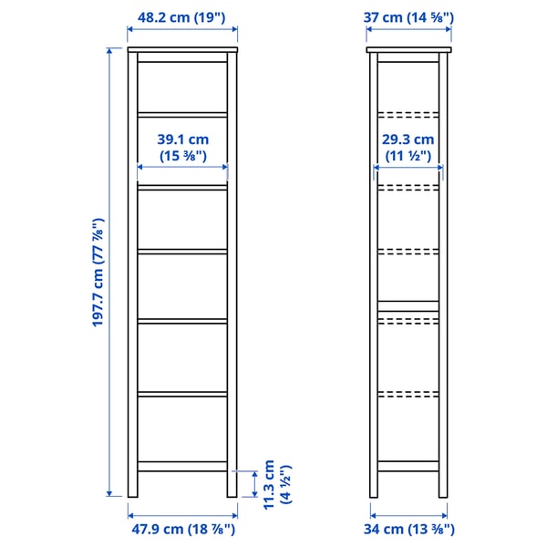 Illustration with measurements for the product: HEMNES.
