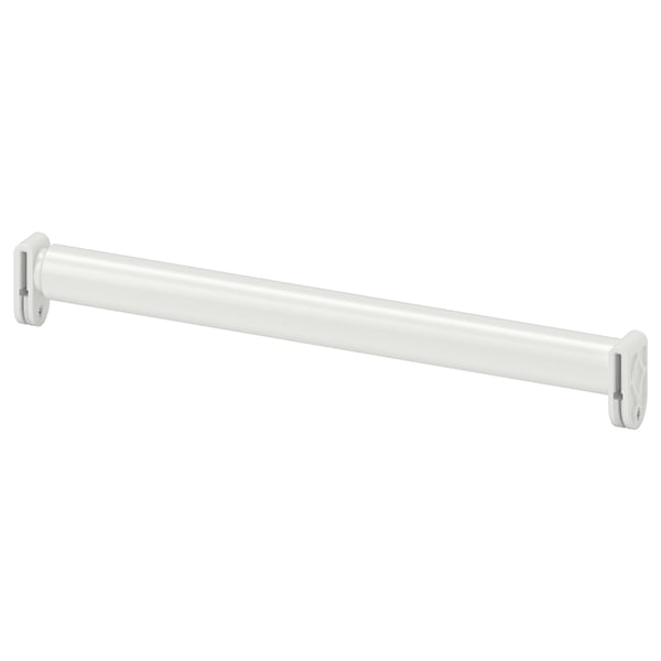 A HJÄLPA adjustable white clothes rail with metal and plastic fittings.