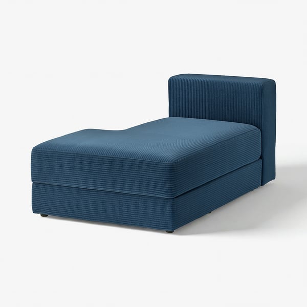 Blue JÄTTEBO chaise longue. Modern, cushioned, l-shaped design for comfort.