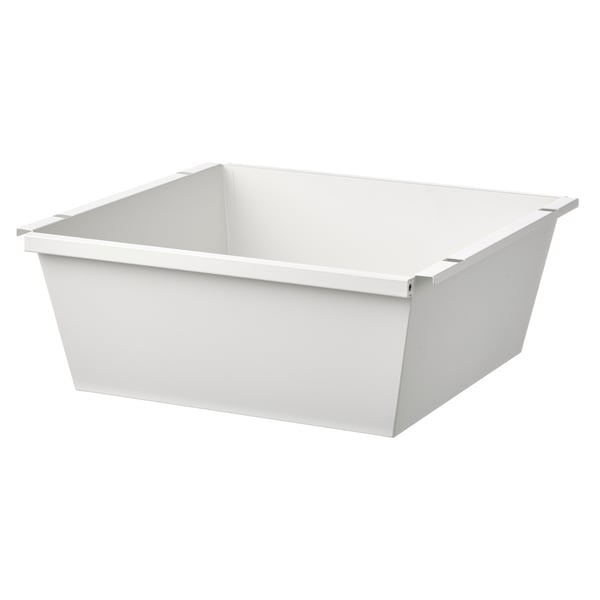 A JOSTEIN storage bin in white, made of galvanised steel with a powder-coated surface, designed for both indoor and outdoor use.