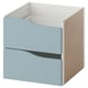 Depicts a KALLAX shelf insert with two blue drawers. Made from fibreboard and acrylic paint, it a sleek, rectangular design for organised storage.