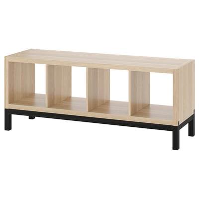 KALLAX light oak shelf, rectangular, 3 open sections, black metal base.