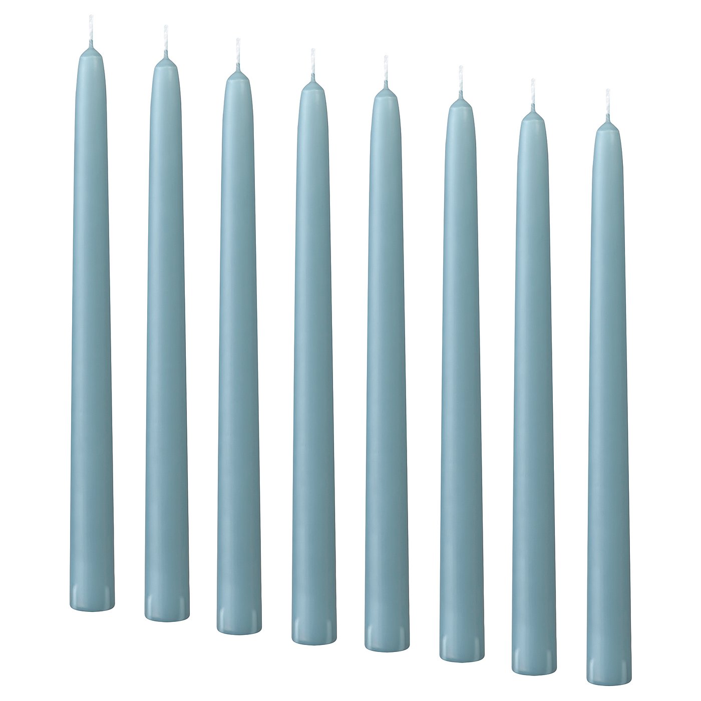 KLOKHET Unscented taper candle, pale blue, 25 cm 6 hr