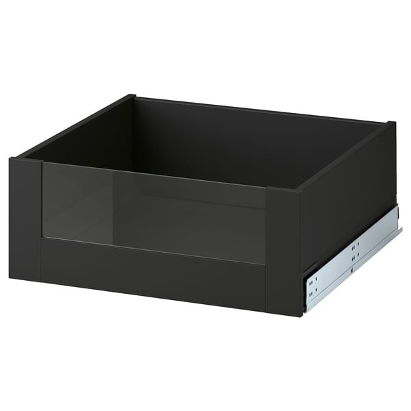 Black metal & glass drawer, modern fully extending storage.