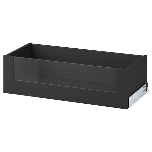 Ikea KNIVSHULT black drawer, modern design, smooth finish, metal runners, rectangular shape.