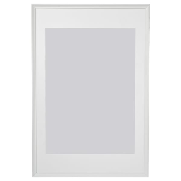 KNOPPÄNG picture frame, white, rectangular, thin edge, plastic front protection.