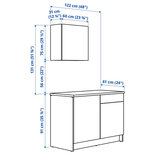 KNOXHULT Kitchen, white frame, 120x61x220 cm