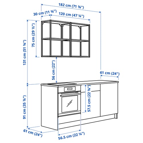 KNOXHULT Kitchen, white frame, 180x61x220 cm