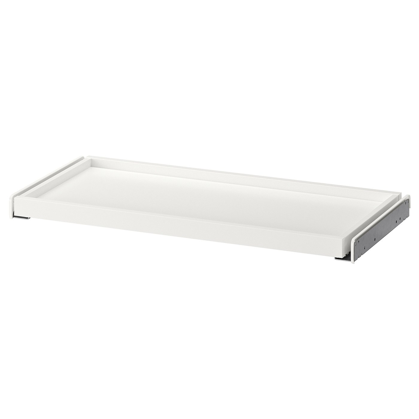 A white KOMPLEMENT pull-out wardrobe tray, rectangular, fibreboard with paper foil finish, metal edges.