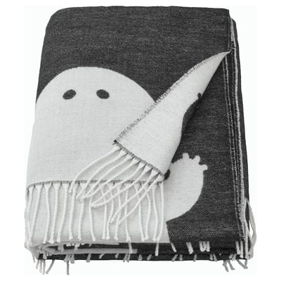 KUSTFYR Throw, ghost pattern black/white, 130x170 cm