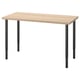 Depicts a LAGKAPTEN table with a light beige top and black, adjustable metal legs.