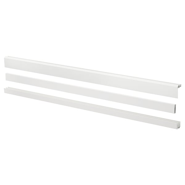 Three white LARKOLLEN rail pieces; rectangular, metallic, simple design.