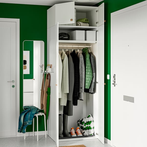 LASTARE Wardrobe combination, white/with height extension unit, 80x62x237 cm