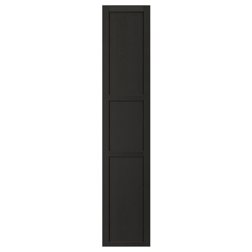 Black LERHYTTAN kitchen cabinet with wooden frames, bevelled edges, and inset panels.