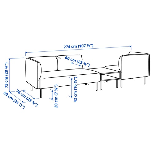 Illustration with measurements for the product: LILLEHEM.