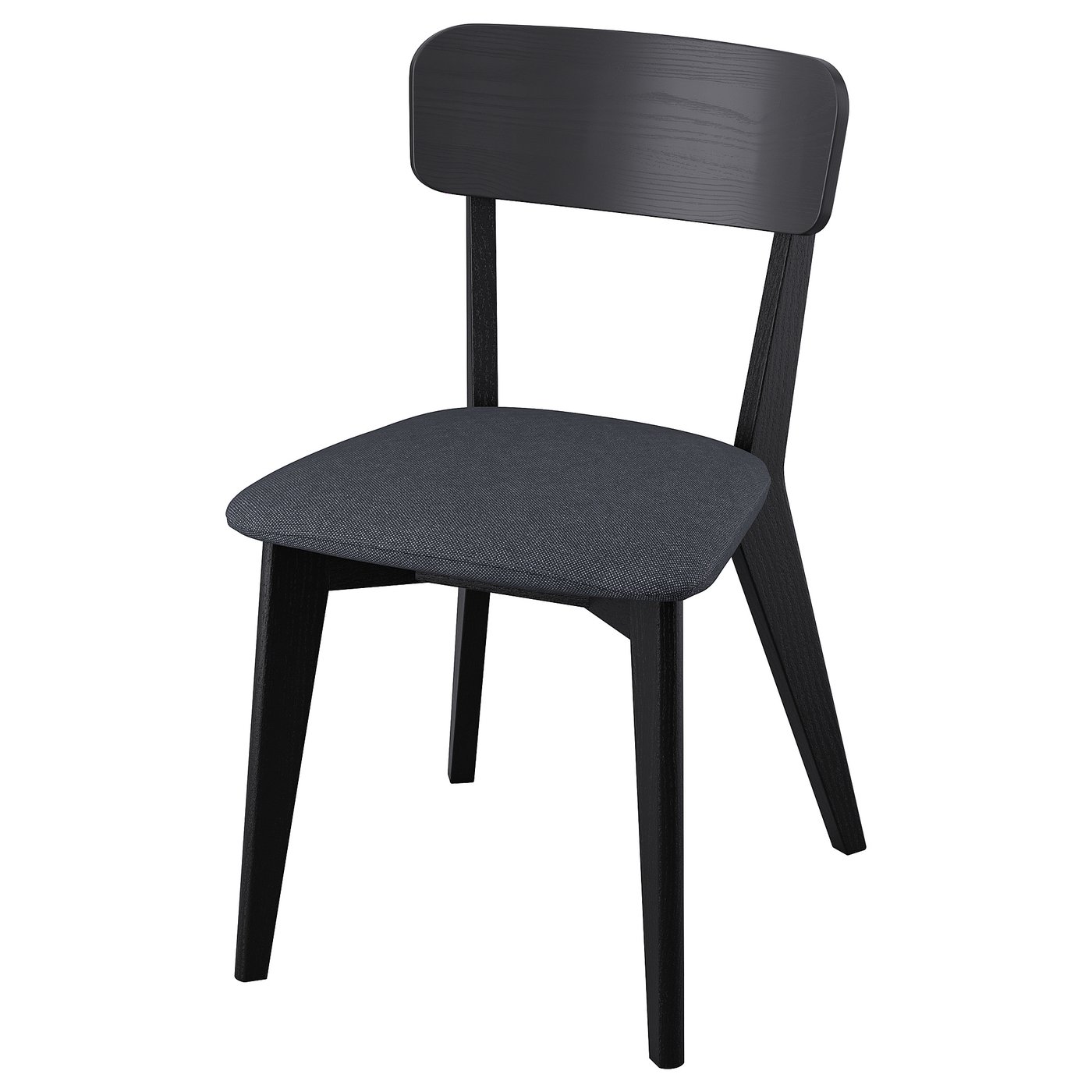 LISABO black chair, sleek design with padded seat, wooden frame, modern aesthetic.