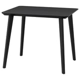 LISABO dining table, sleek black, rectangular, wood top, four angled legs, simple design.