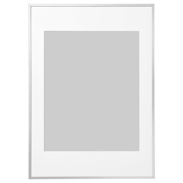 Silver LOMVIKEN picture frame with thin metal edge, square shape, and plastic front protection.