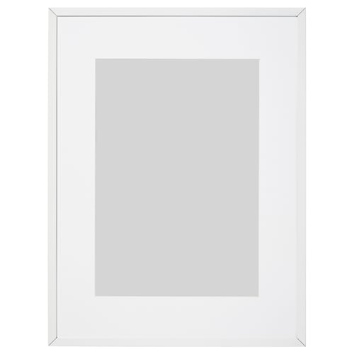 White LOMVIKEN picture frame, thin metal edge, rectangular, plastic front protection.