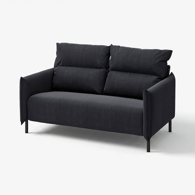 Check out the MANNARP sofa: sleek black design, plush cushions for comfort, modern minimalist look.