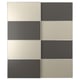 A set of beige and black sliding doors, featuring a modern design with a soft-close mechanism.