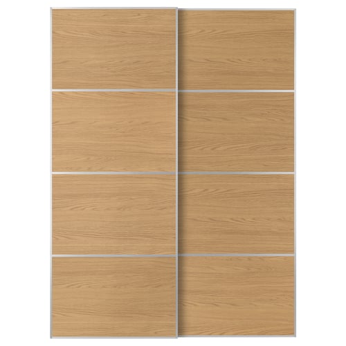 MEHAMN Pair of sliding doors, aluminium/double sided oak effect, 150x201 cm