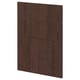 A dark brown wooden kitchen cabinet door with clean horizontal lines and a solid wood edge.