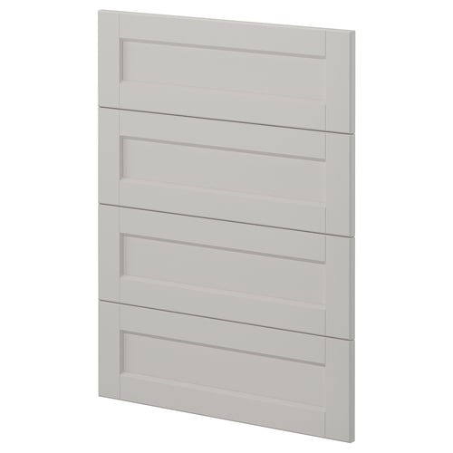 A modern, off-white kitchen cabinet door from ikeas METOD system, featuring five horizontal panels and a sleek, beveled edge design.