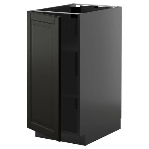 Black METOD kitchen cabinet with glossy finish, rectangular shape, and single door.