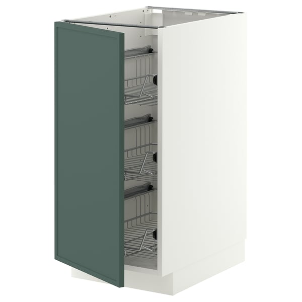 METOD Base cabinet with wire baskets, white/Aspudden dark grey-green, 40x60 cm